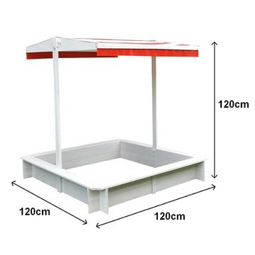 Sandkasten Holzsandkasten Sonnendach Sandkiste mit Überdachung Sandbox aus Holz in Weiß Spielhaus Absenkbar Sandkastenabdeckung Sandkastenspielzeug, (Stück), Sonnendach