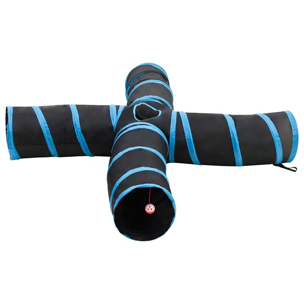 vidaXL Spieltunnel, Katzentunnel 4-Wege Schwarz und Blau 25 cm Polyester