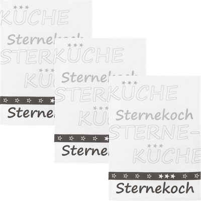 Kracht Geschirrtuch Geschirrtuch "Sternekoch" 3er-Pack, (3-tlg), Halbleinen Motiv