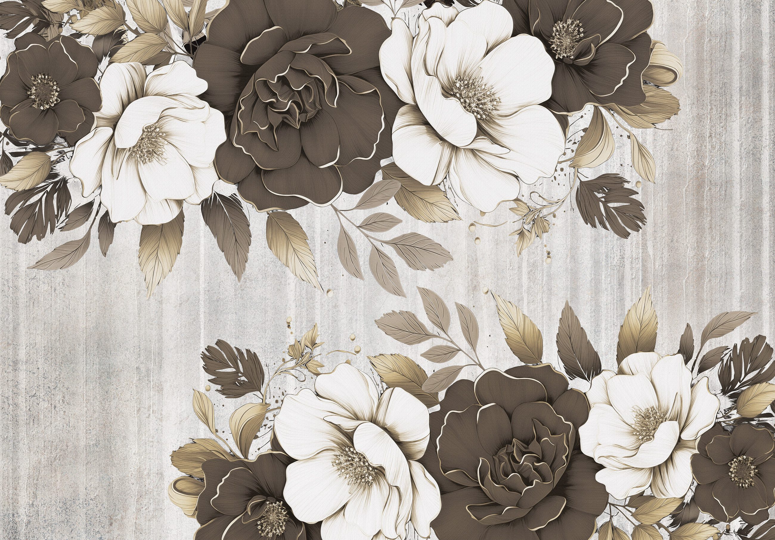 Wallarena Fototapete Blumen Braun Gold Vlies Tapete Wohnzimmer Schlafzimmer Wandtapete, Glatt Vlies oder Struktur Vinyl, Blumen, Braun, Gold, (Vlies Fototapete, Vlies Fototapete), Vliestapete schwarz Wohnzimmer Schlafzimmer Küche Tapete + Kleister