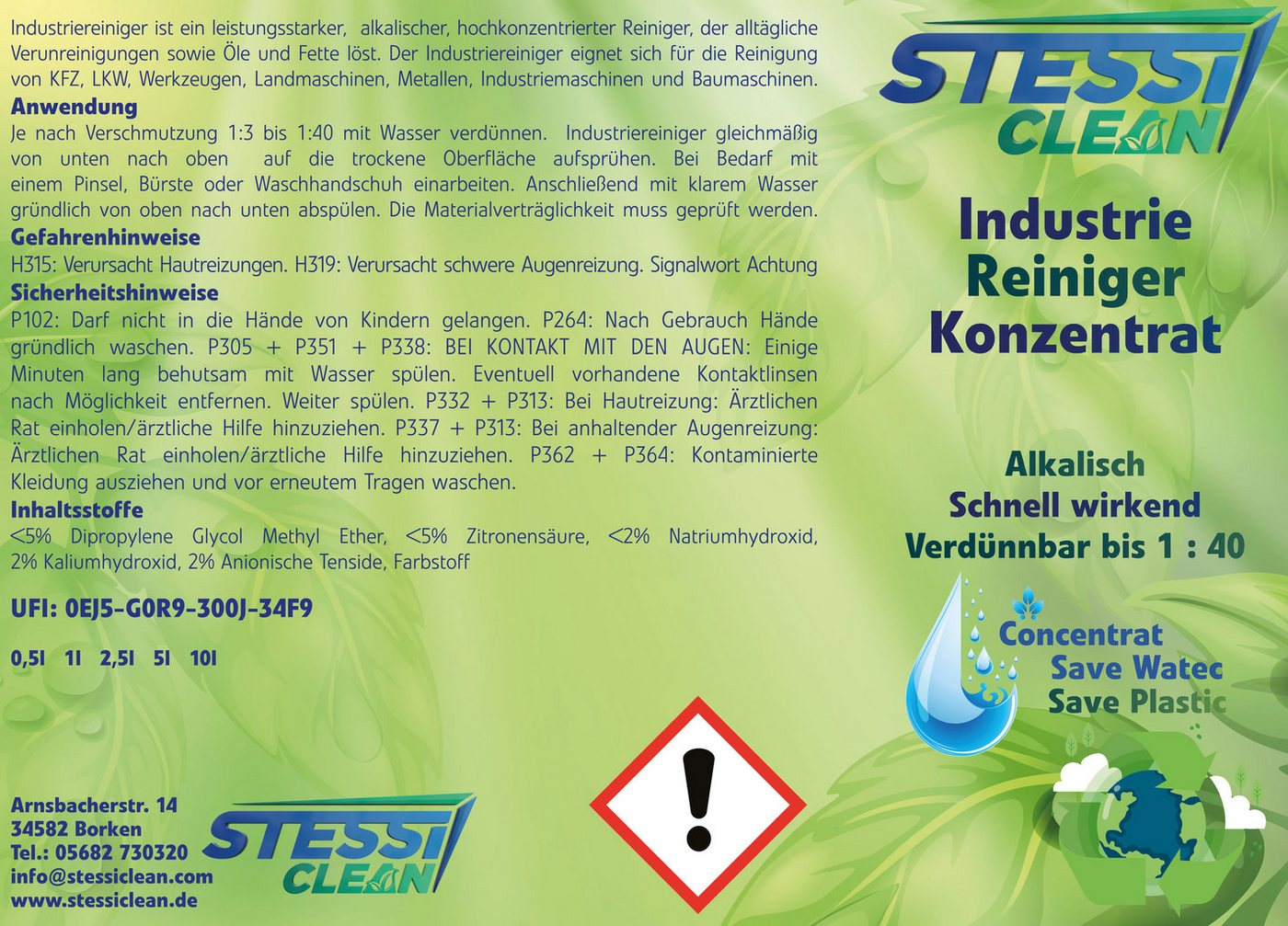 Thumbnail - StessiClean Industriereiniger Konzentrat Allzweckreiniger (Enorme Fettlösekraft, Schnelle Einwirkzeit, Extrem ergiebig, ...