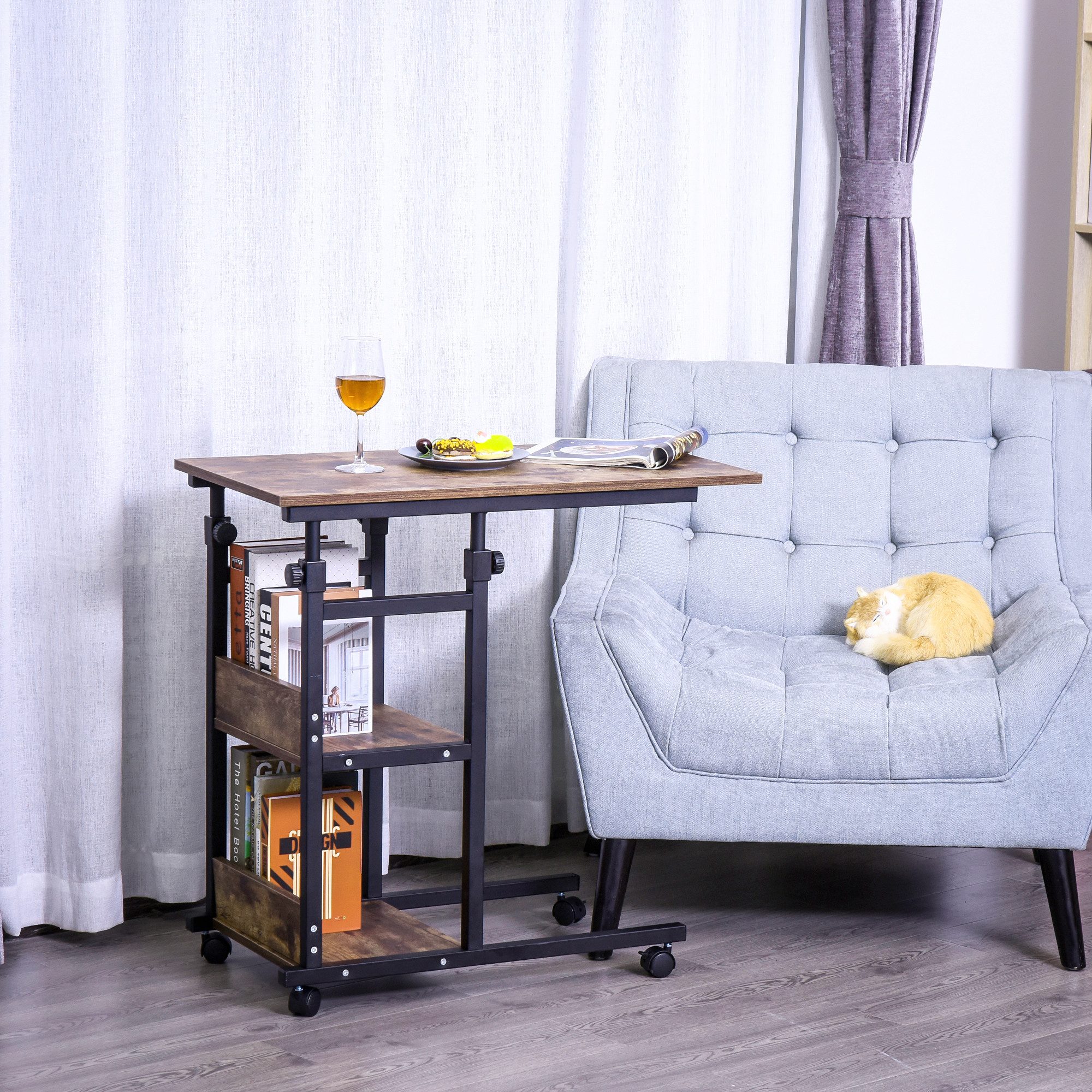 HOMCOM Beistelltisch Couchtisch mit Rollen, Höhenverstellbarer Nachttisch ( günstig online kaufen