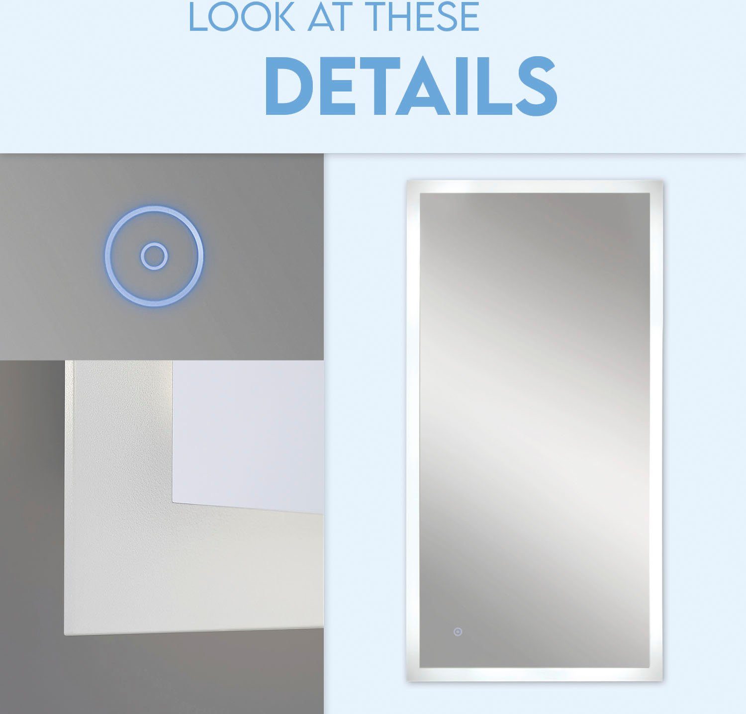 Neutralweiß, integriert, BECKY, Backlight fest Beleuchteter Wandleuchte K 4000 Spiegel Paco Home LED LED Touch-Schalter Wandspiegel