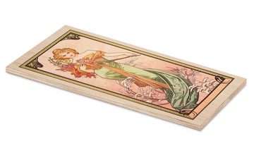 Posterlounge Holzbild Alfons Mucha, Die Vier Jahreszeiten - Frühling, Vintage Malerei