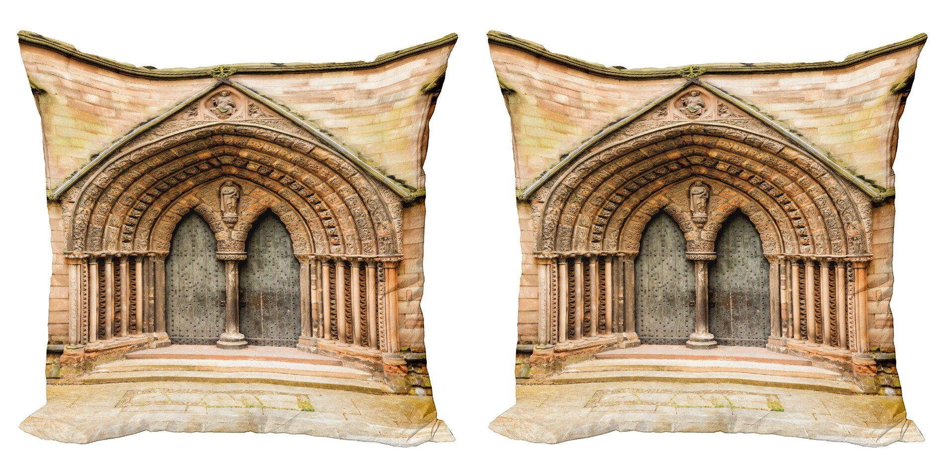 Kissenbezüge Modern Accent Doppelseitiger Digitaldruck, Abakuhaus (2 Stück), Rustikal mittelalterliche Tür