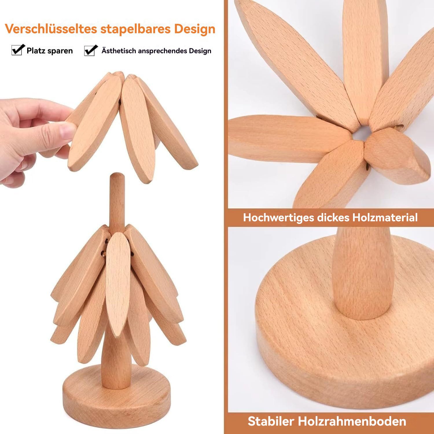 LEMLIT Topfuntersetzer Weihnachtsbaum-Untersetzer und aus Holz,3 Holzuntersetzer, Zubehör für Pfannen,Topfe, Auflaufformen, 1er Set, 1-tlg., dekoratives Servier – Bild 5 von 5