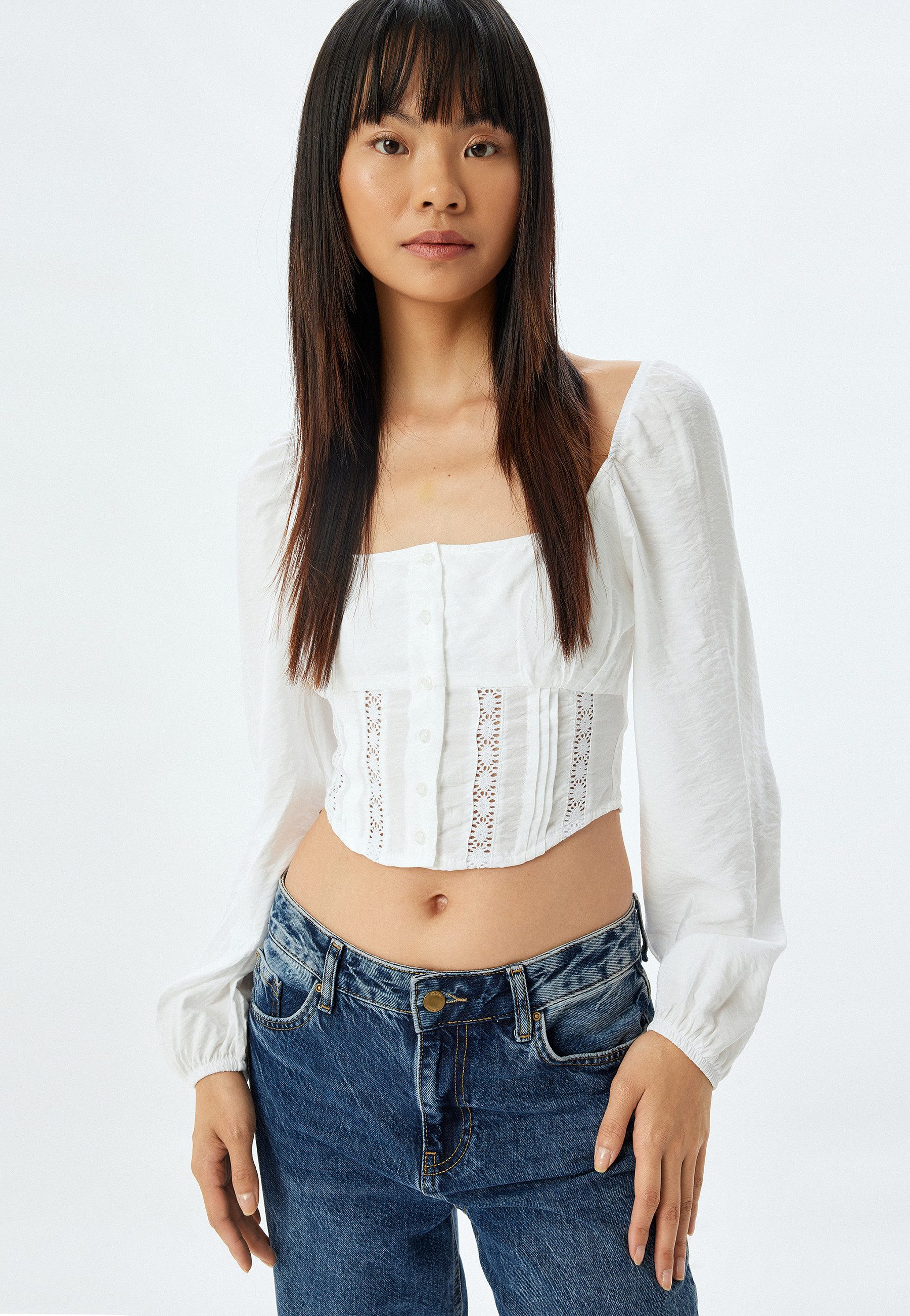 Koton Langarmbluse Langärmelig U-Kragen