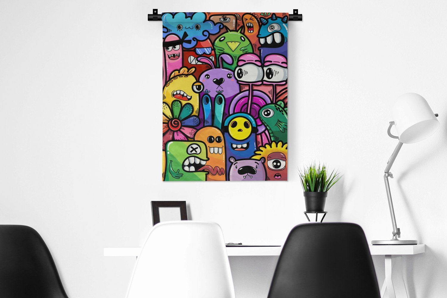 - - Wanddekoobjekt Lustig - Wohnzimmer, Wand, Deko - MuchoWow an der Tapisserie, Blumen Regenbogen Schlafzimmer Design Monster - für Kinder,