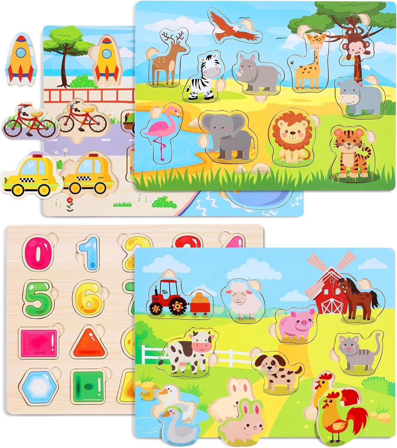 POPOLIC Steckpuzzle 4er-Set Holzpuzzle, Spielzeug 1 günstig online kaufen