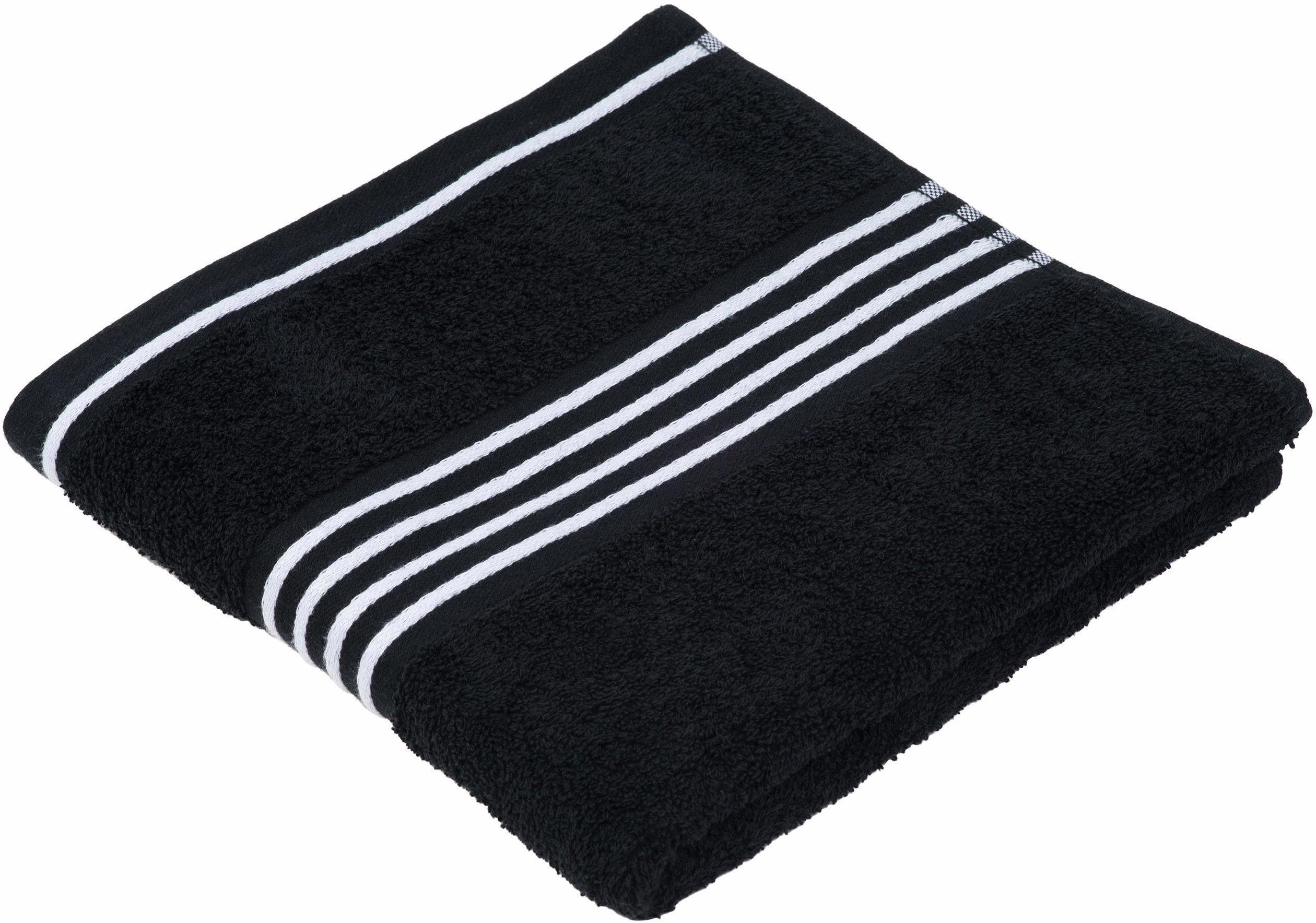 Walkfrottee Handtücher Rio, Set, frischer schwarz (2-St), mit im Streifenbordüre Gözze