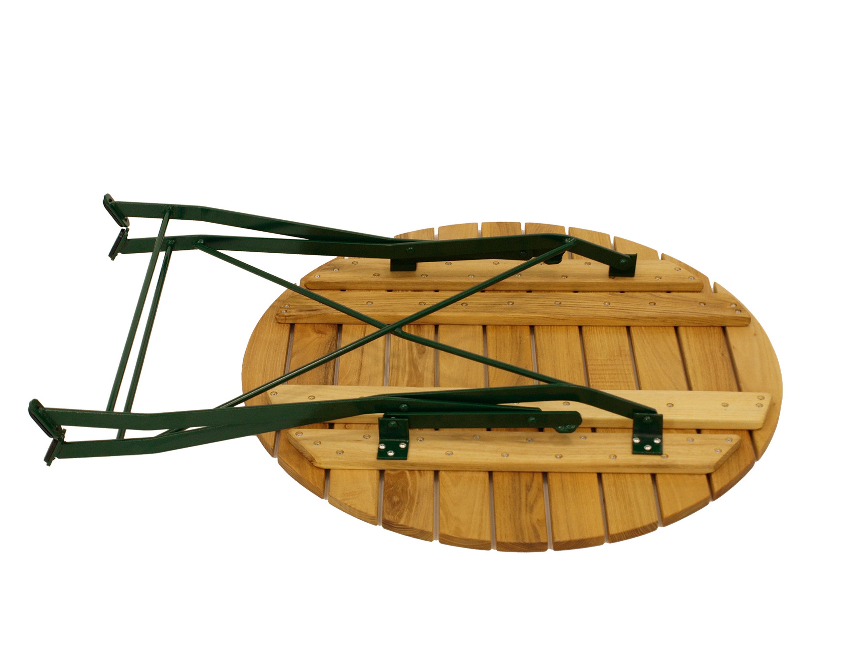 TPFGarden Gartentisch BAD BELZIG (Robuster Garten Holztisch Outdoor runde Tischplatte, 1-St., Garten-Esstisch 77cm Durchmesser Holz (aus Robinienholz), Gestell Flachstahl dunkelgrün - klappbar - Hochwertige Verarbeitung