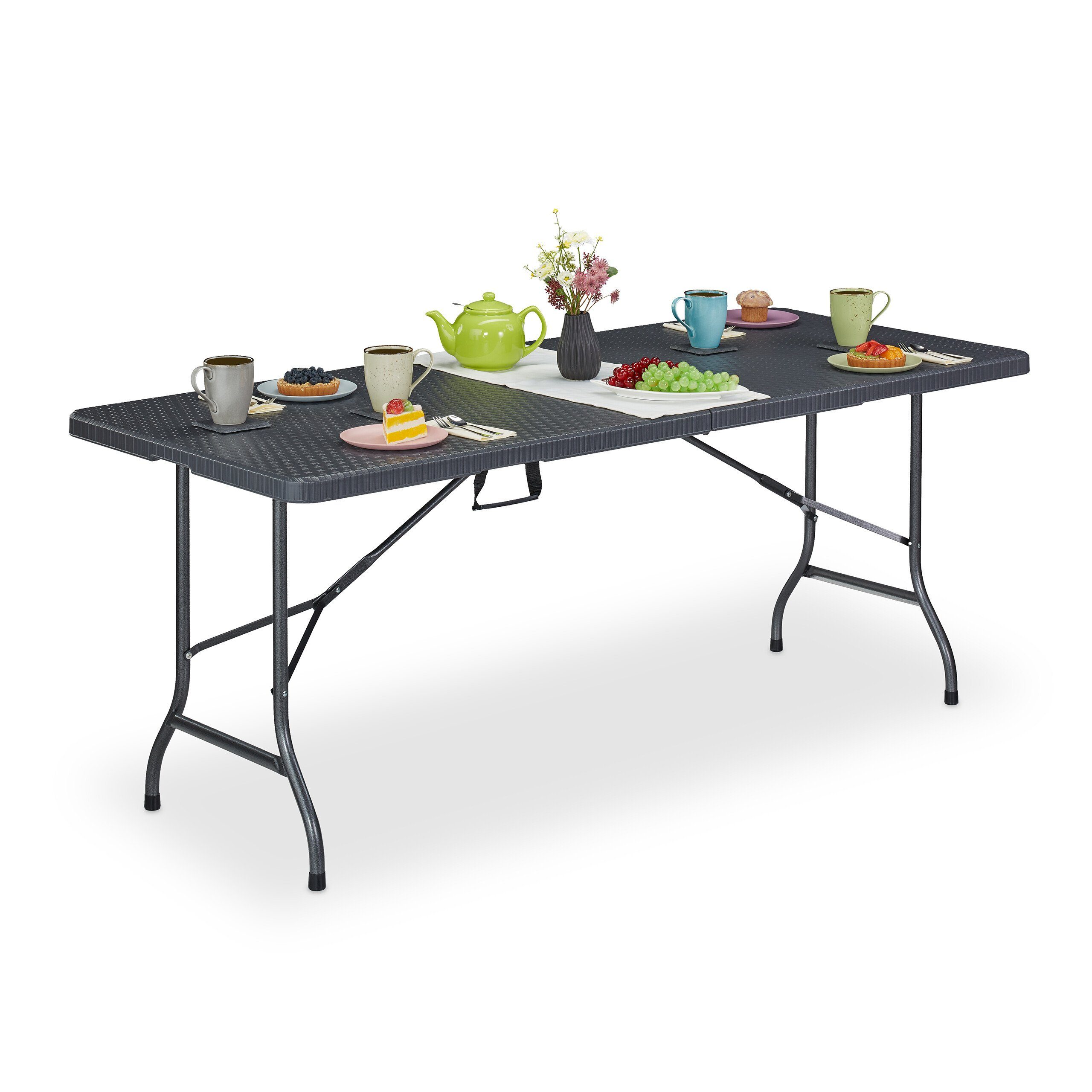 relaxdays Gartentisch in grauer Rattan Optik günstig online kaufen