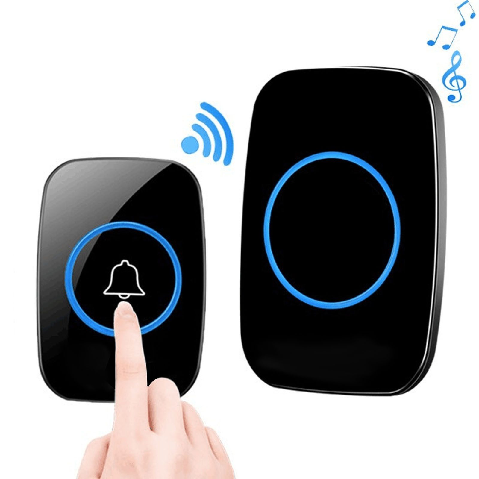 LEAZZLE Smart Home Türklingel Funk-Türklingelset, Funkgong-Set, (1-tlg., Outdoor wasserdicht Wandmontierter Host + Türklingel, 5-stufige Lautstärkeregelung, 60 Musiktitel zur Auswahl, Schwarz)