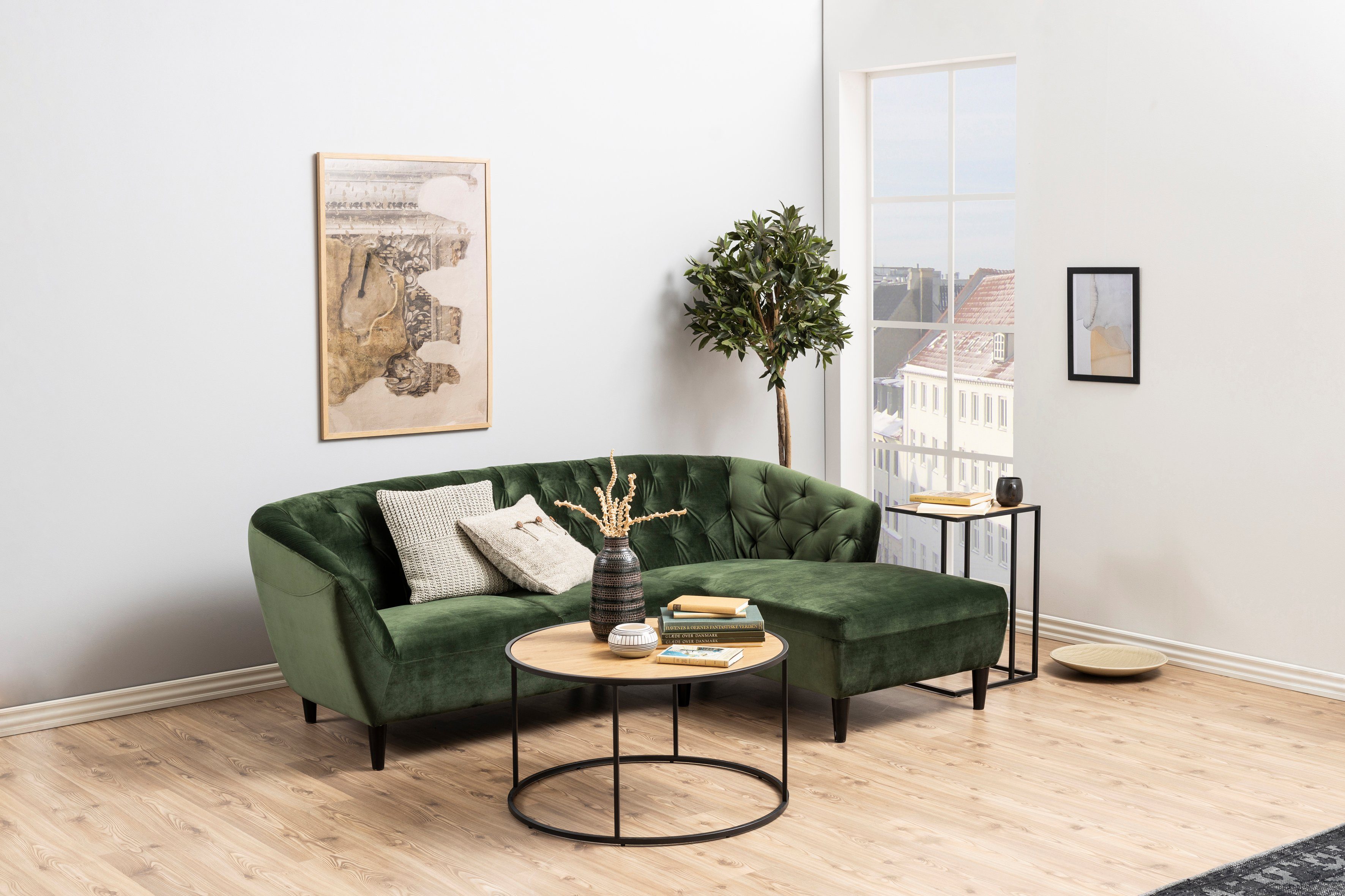 ACTONA GROUP Beistelltisch Seaford, Rechteckig, Scandi Design, matte Wildeichenoptik, Modern, Wohnzimmertisch, kleiner Tisch, matte schwarze Metallbeine, H: 63 cm