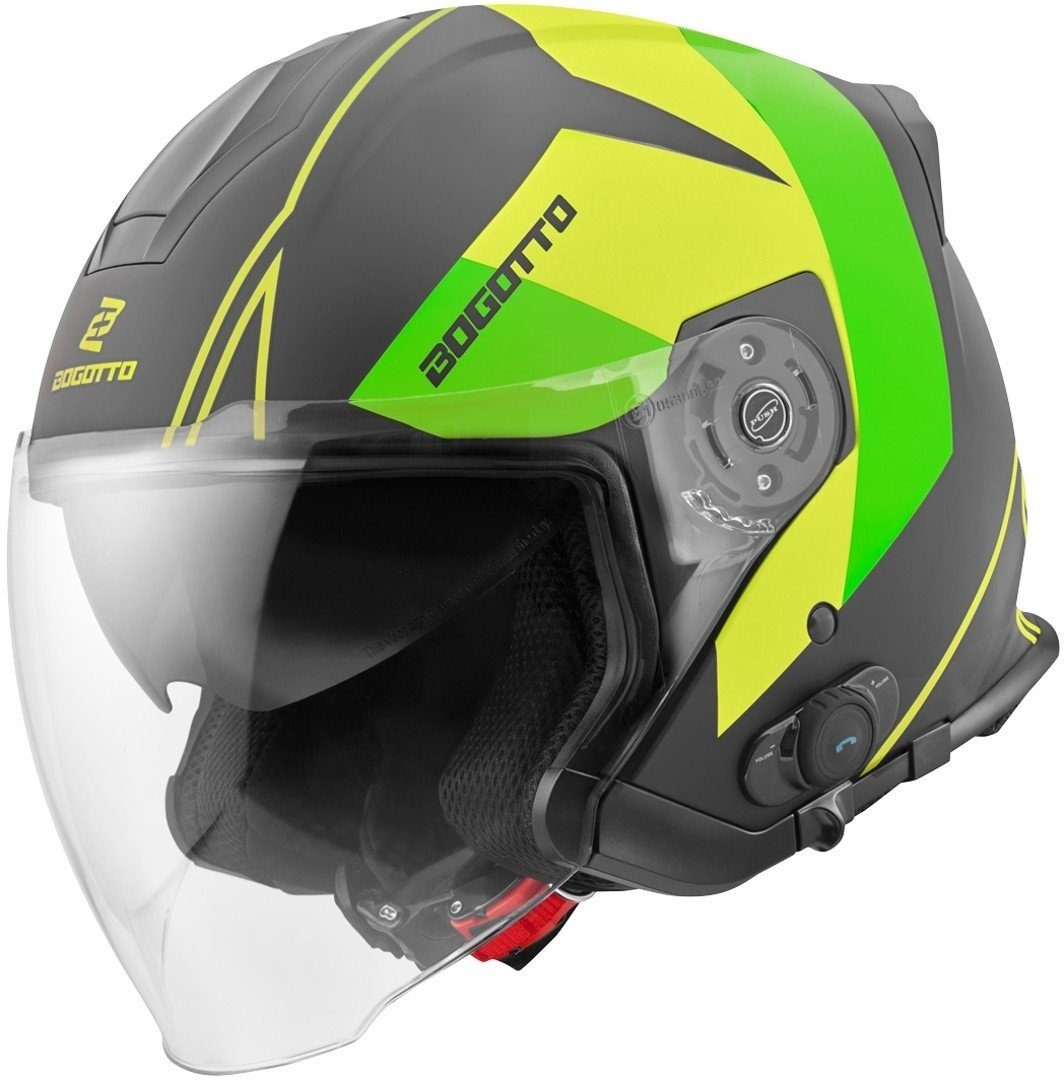 Bogotto Motorradhelm V586 Detri BT Jethelm, Integriertes Kommunikationssystem,integriertes Sonnenvisier