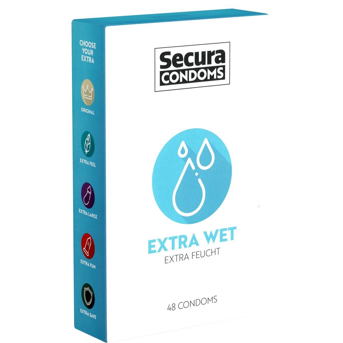 Secura Kondome Extra Wet Packung mit, 48 St., Kondome mit extra viel Feuchtbeschichtung, extra feuchte Kondome für lang anhaltenden Spaß