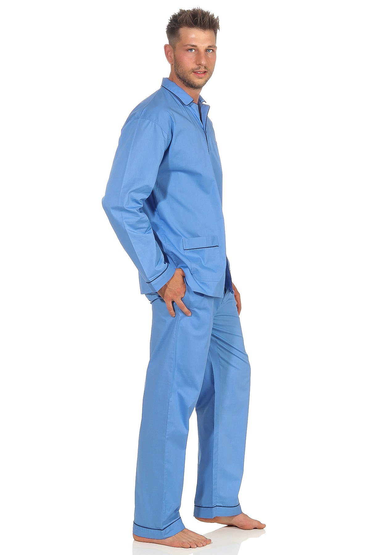 Normann Pyjama Klassischer Herren Pyjama gewebt mit durchknöpfbarem Obertei günstig online kaufen