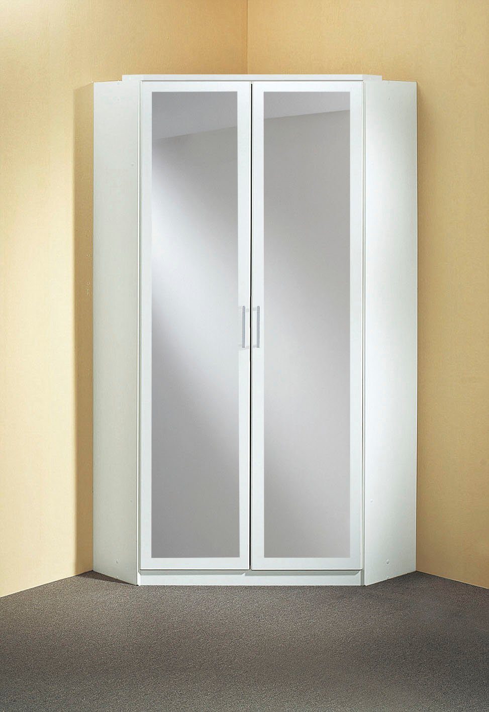 Wimex Eckkleiderschrank weiß 2 Spiegeltüren mit Click