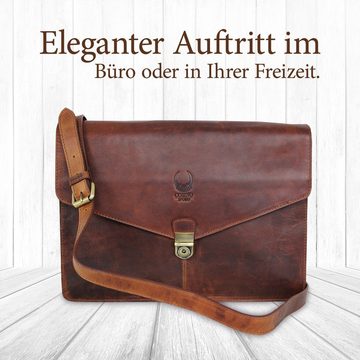 Corno d´Oro Umhängetasche Handmade Schultertasche für Damen Herren Leder Laptoptasche 13-14 Zoll, Handgefertigte MacBook Tasche Echt Leder Klein Braun für DIN A4