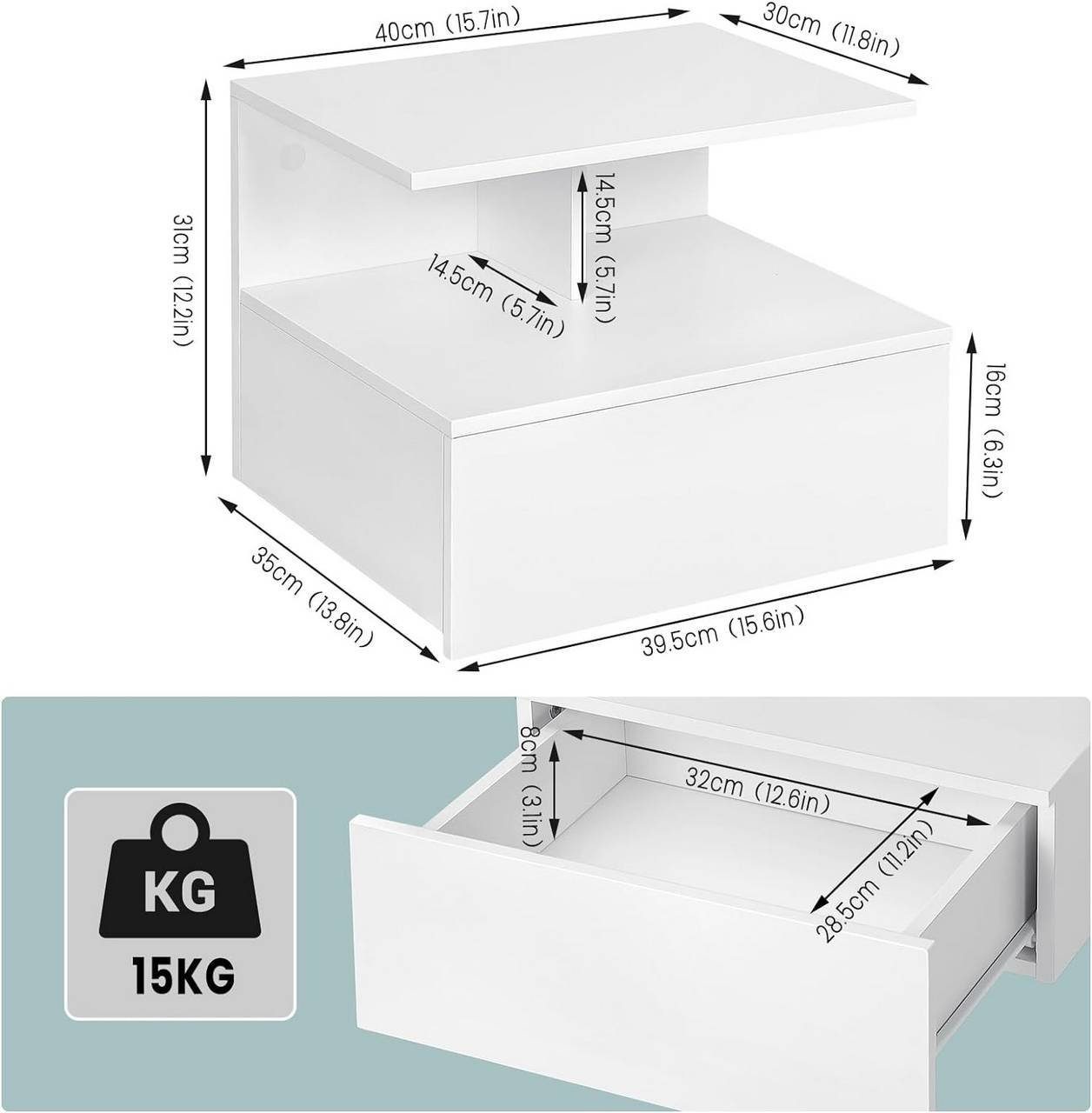 Woltu Nachttisch (1-St., Set), hängend Wandregal mit Schublade