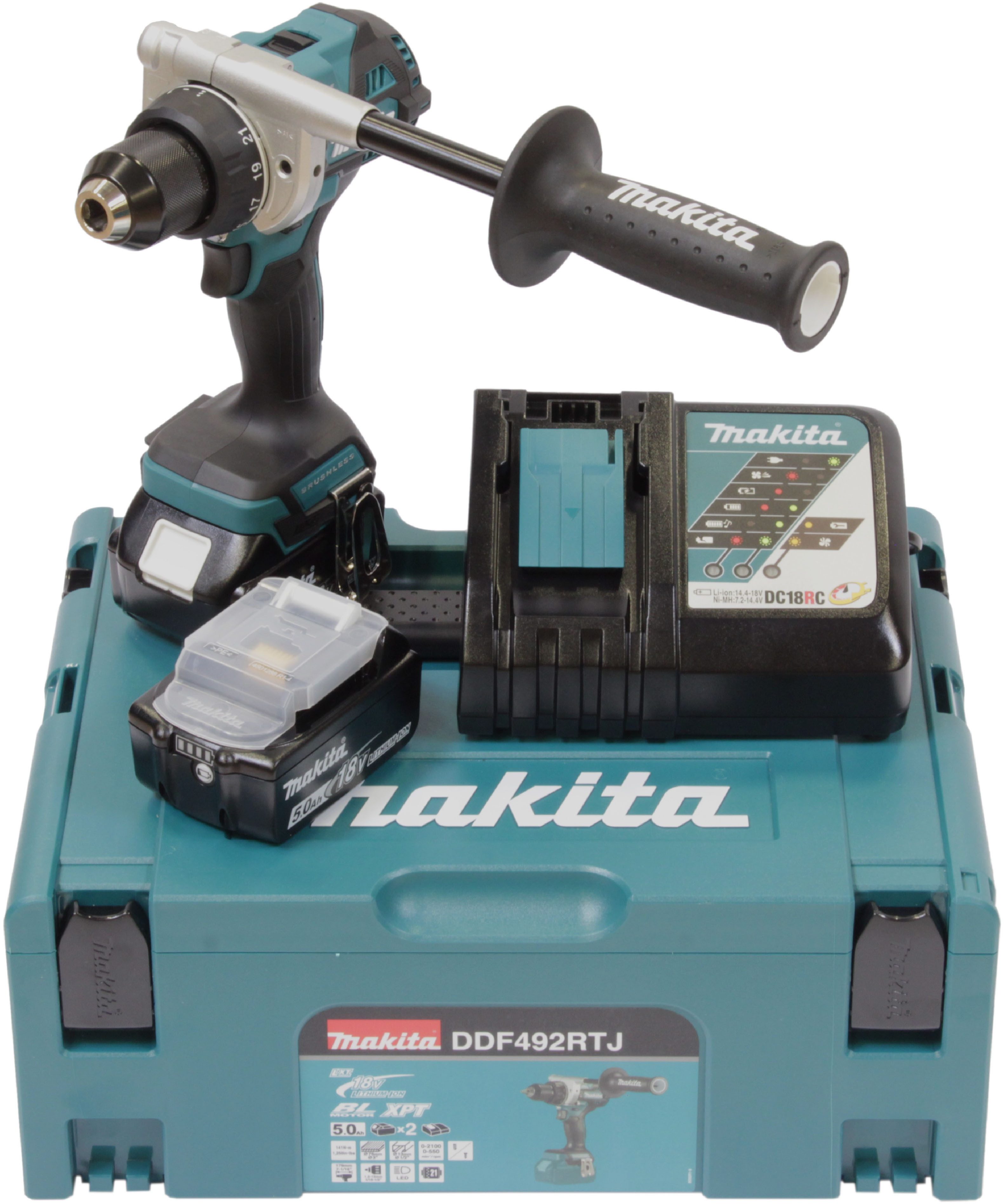 Makita Akku-Bohrschrauber DDF492RTJ, (Set), inkl. 2 Akkus und Ladegerät