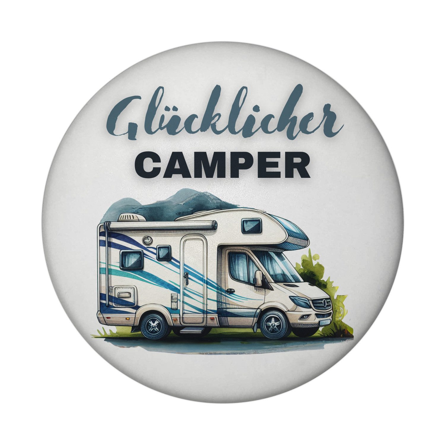 speecheese Wohnmobil rund mit Spruch Glücklicher Camper