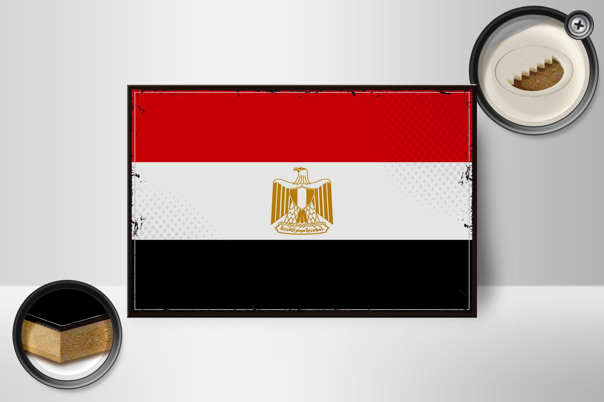 Femer GmbH Holzbild Flagge Ägyptens 18x12 cm Retro Flag of Egypt, Flaggen (1 St), Glatte Holzfaserplatte (MDF), vorn beschichtet