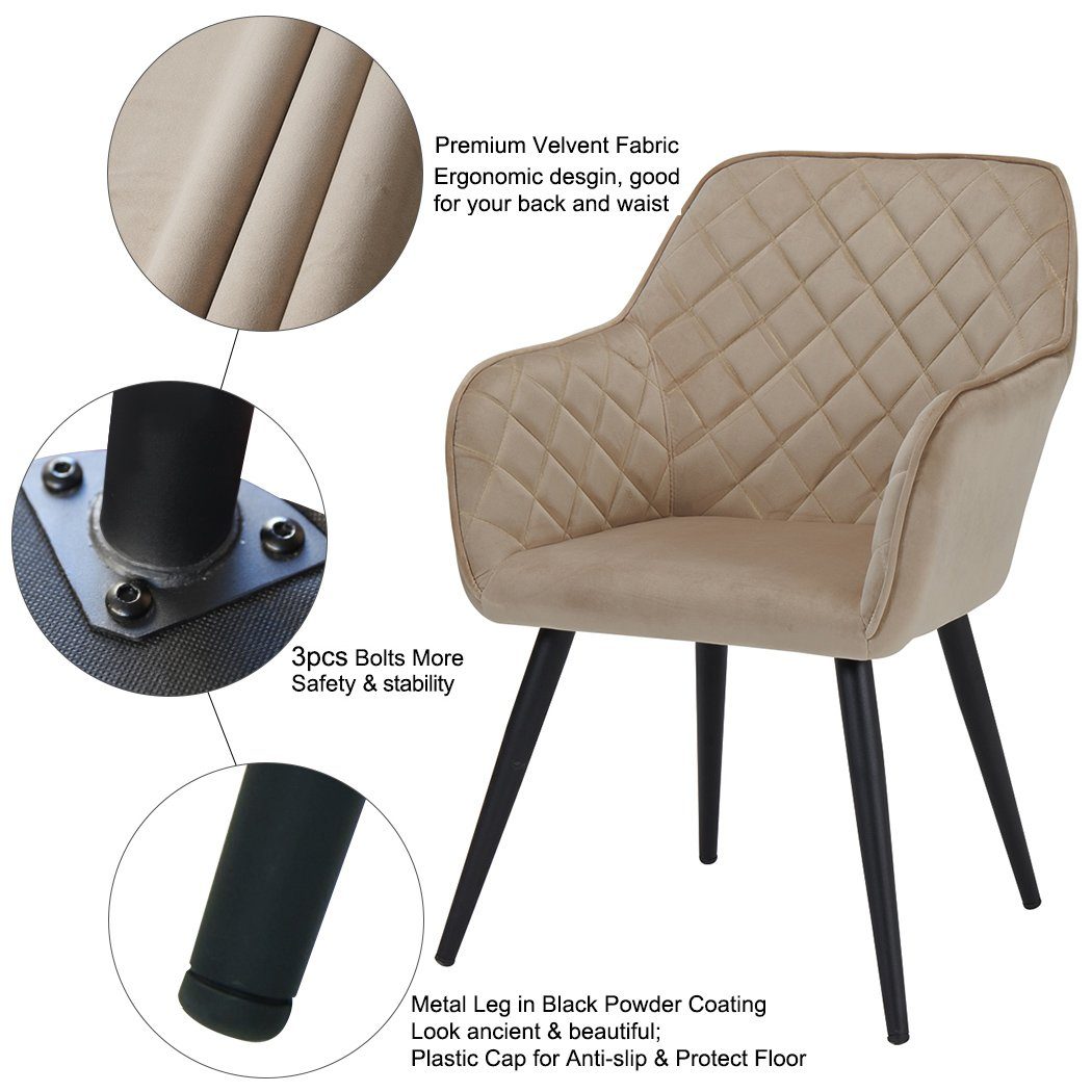 Duhome Esszimmerstuhl, Esszimmerstuhl Armstuhl Stoff oder Sessel Stoff mit Metallbeine Lederoptik Samt
