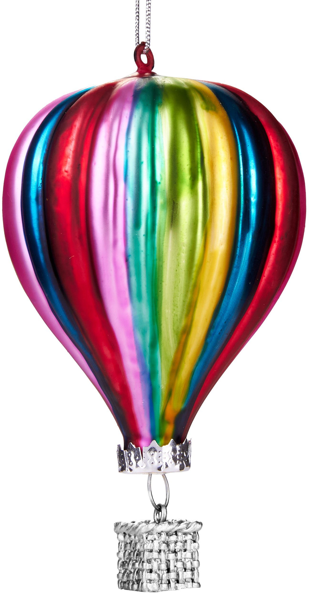 BRUBAKER Christbaumschmuck Mundgeblasene Baumkugel Heißluftballon - ca. 11 cm, Lustige Weihnachtskugel Bunt, Weihnachtsdekoration aus Glas