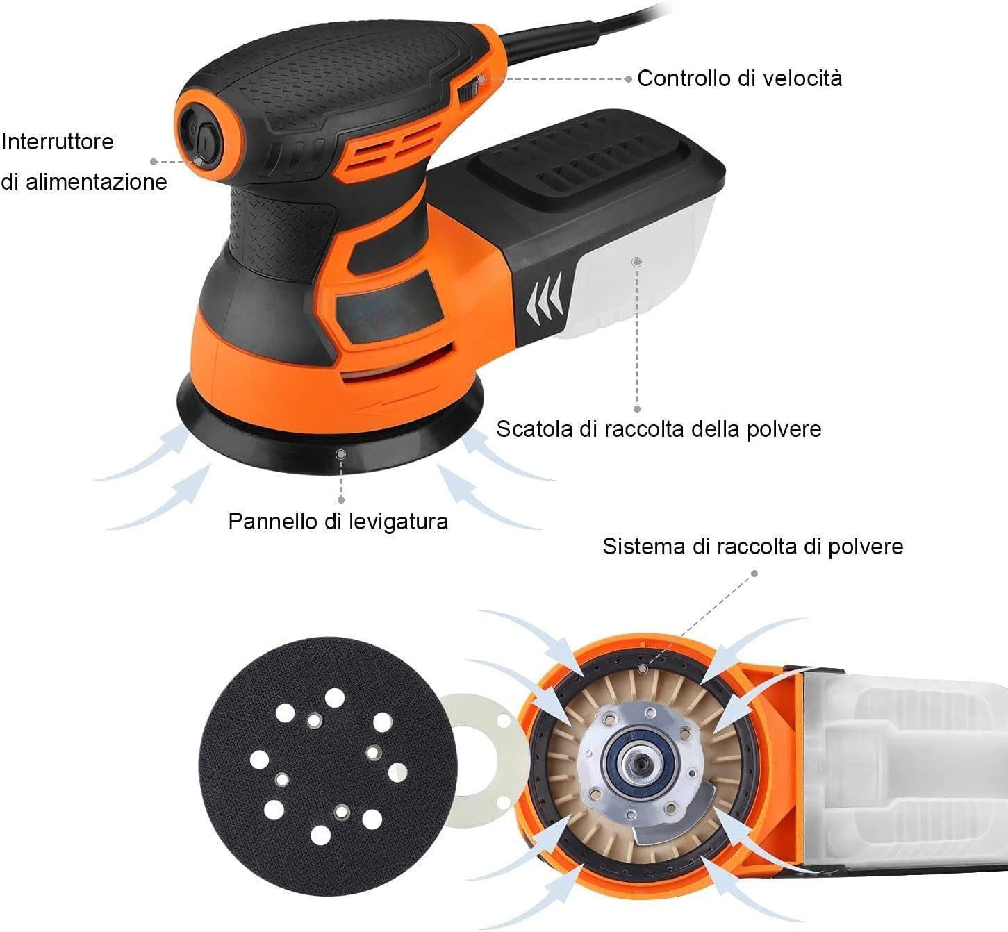 DOVAMAN Exzenterschleifer 125 mm, 350W, 6 variable Geschwindigkeit, 12 Schl günstig online kaufen