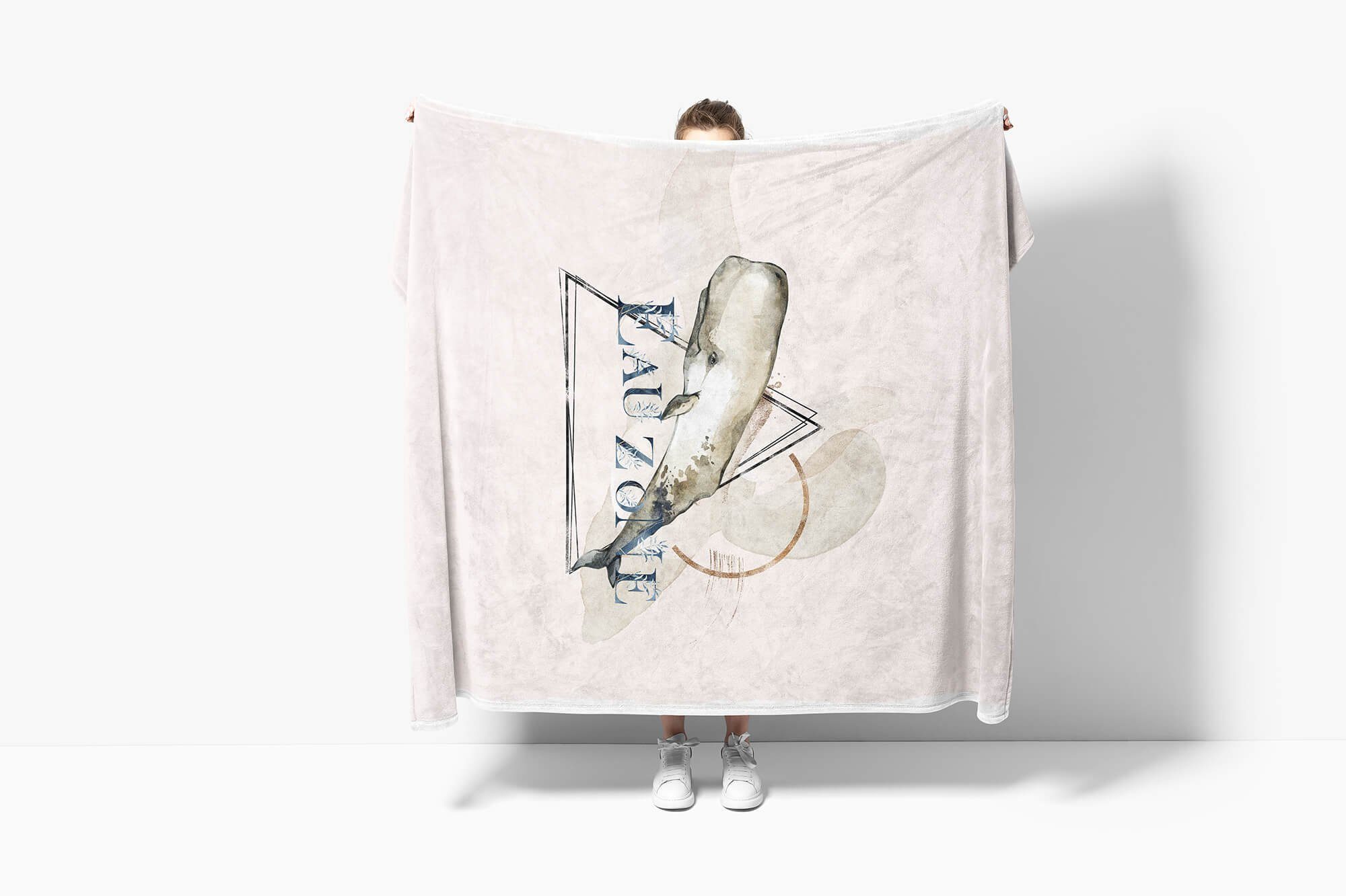 Strandhandtuch Handtuch Baumwolle-Polyester-Mix Kuscheldecke Pottwal Handtuch Handtücher Motiv, Saunatuch (1-St), Ozean Art Kunstvoll Sinus