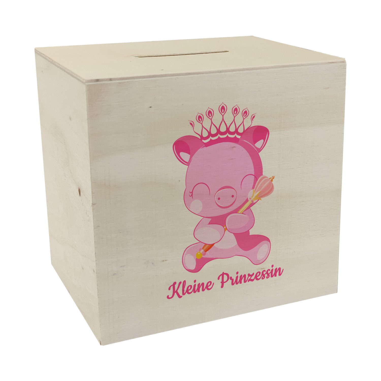 Spardose Kleine Prinzessin Spardose aus Holz mit niedlichem Schweinchen