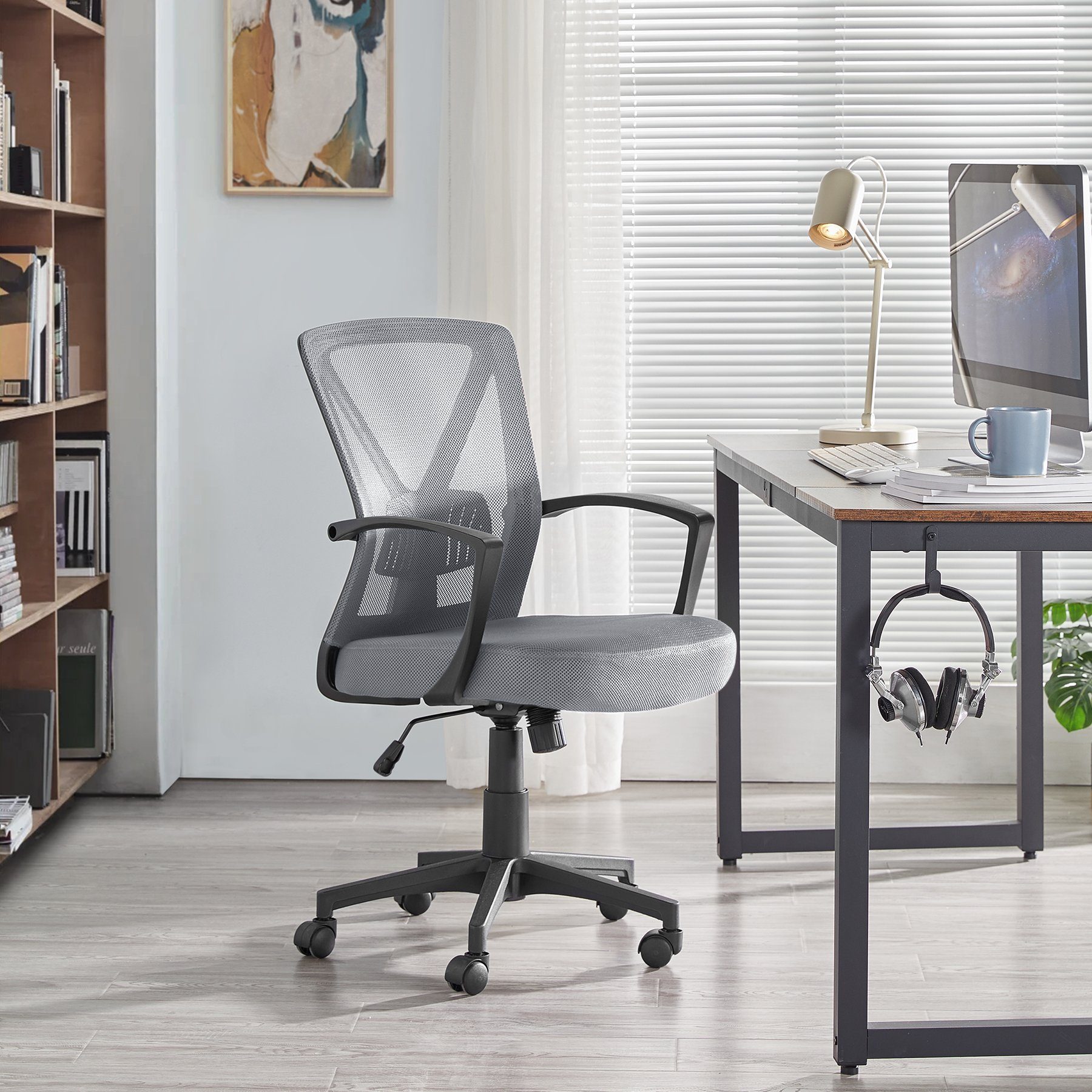 Yaheetech Schreibtischstuhl, Bürostuhl höhenverstellbar mit grau Wippfunktion