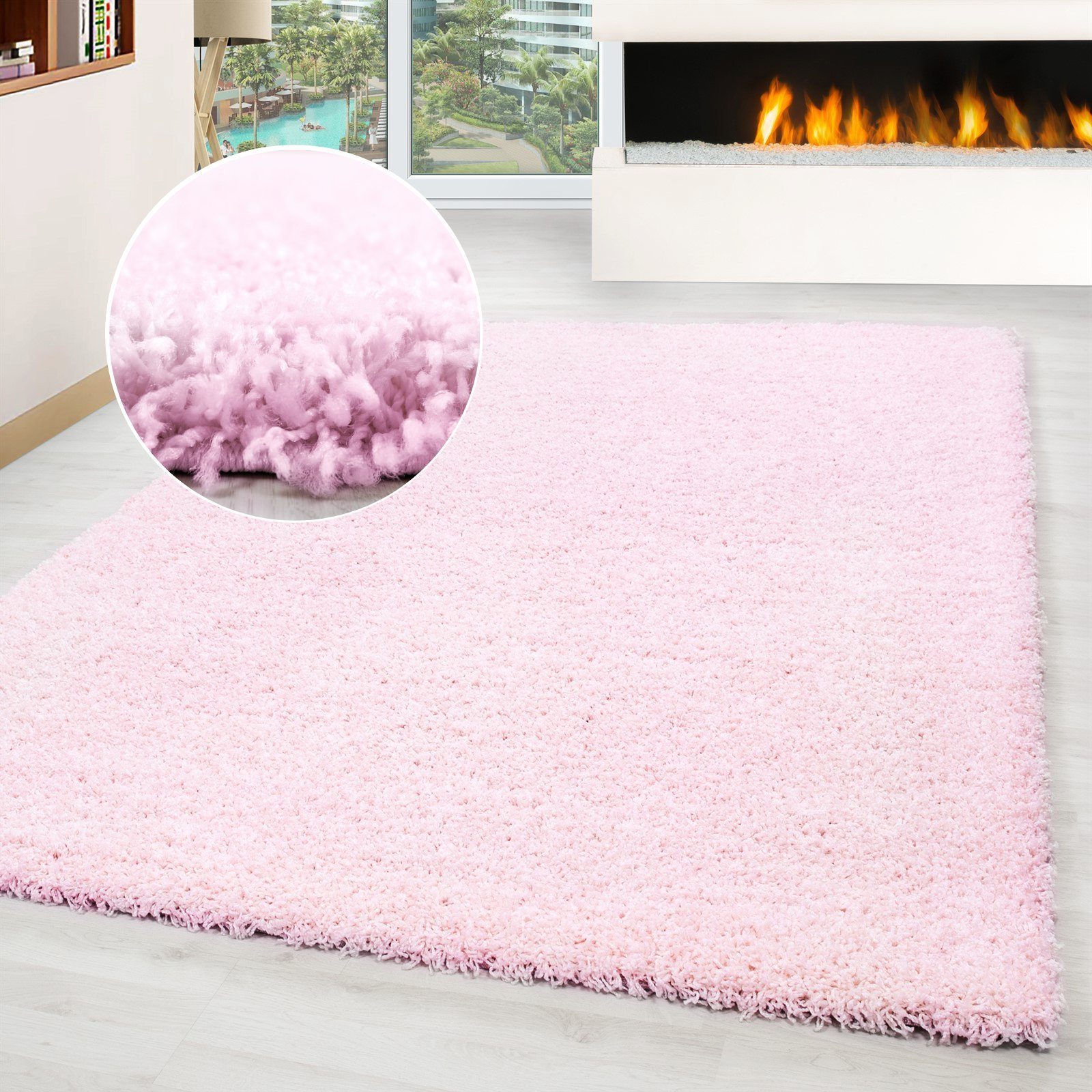 Hochflor-Teppich Teppich Shaggy Hochflorteppich Wohnzimmer Schlafzimmer Langflor, Miovani, Rechteckig, Höhe: 30 mm Pink