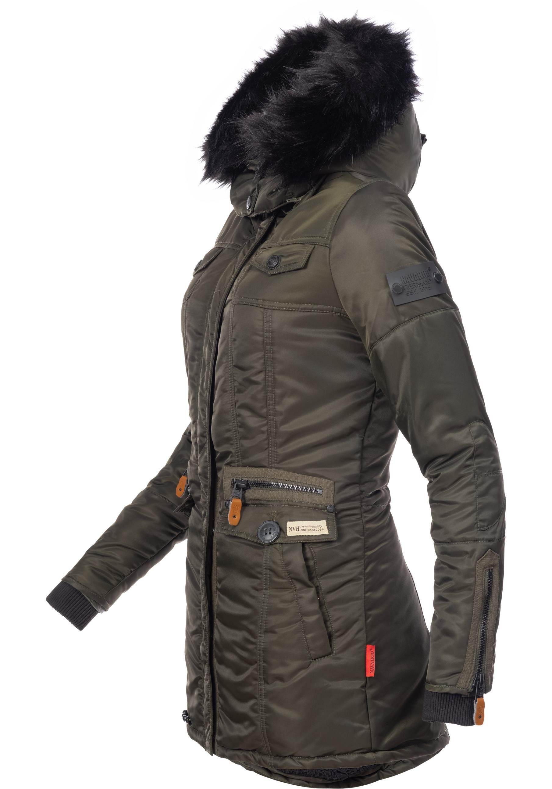 Navahoo Steppmantel Kunstfellkapuze Winterparka mit grün warmer Schätzchen