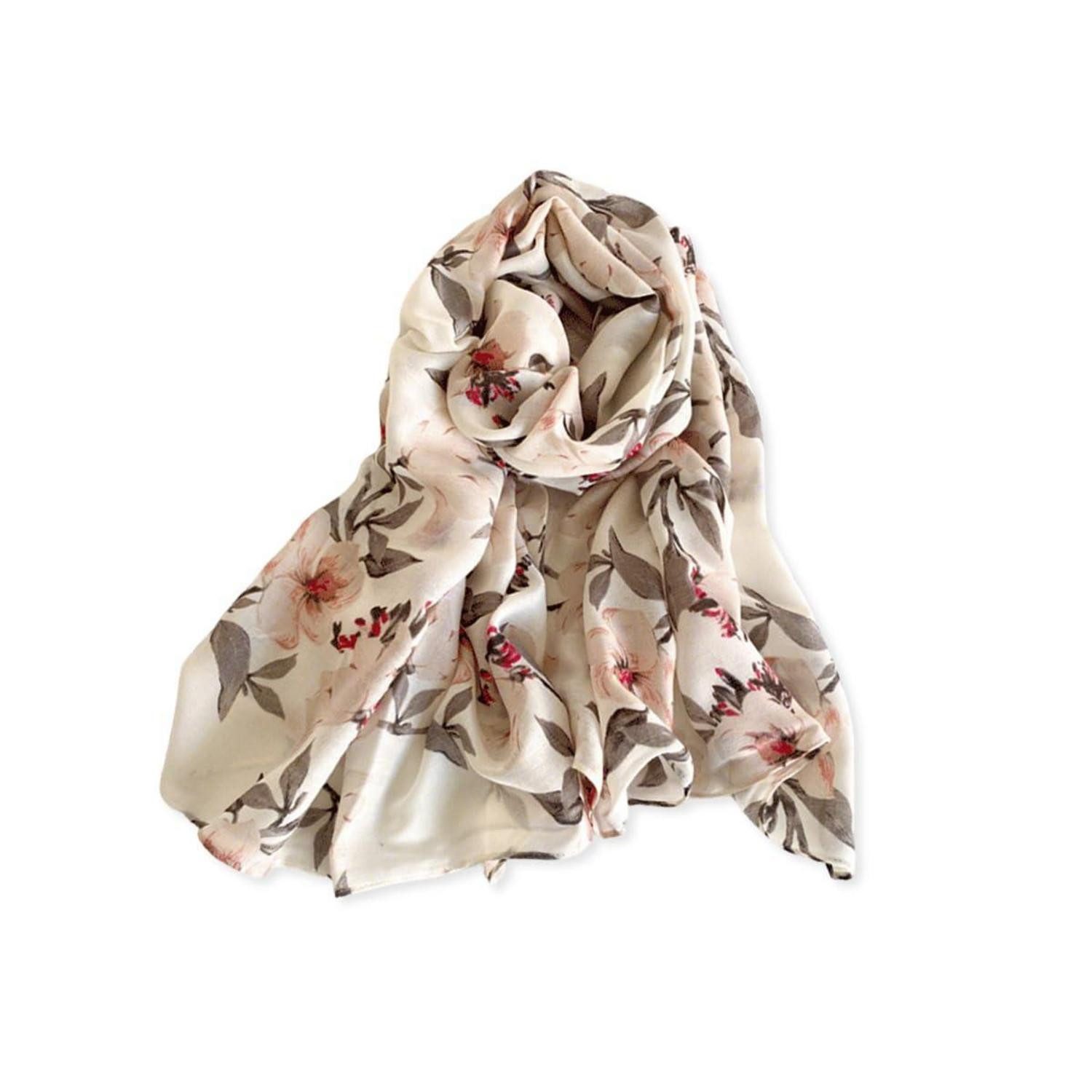 LuxusKollektion Modeschal Schal Damen Blume Schmetterling Fischgrät Beige, (1-St)