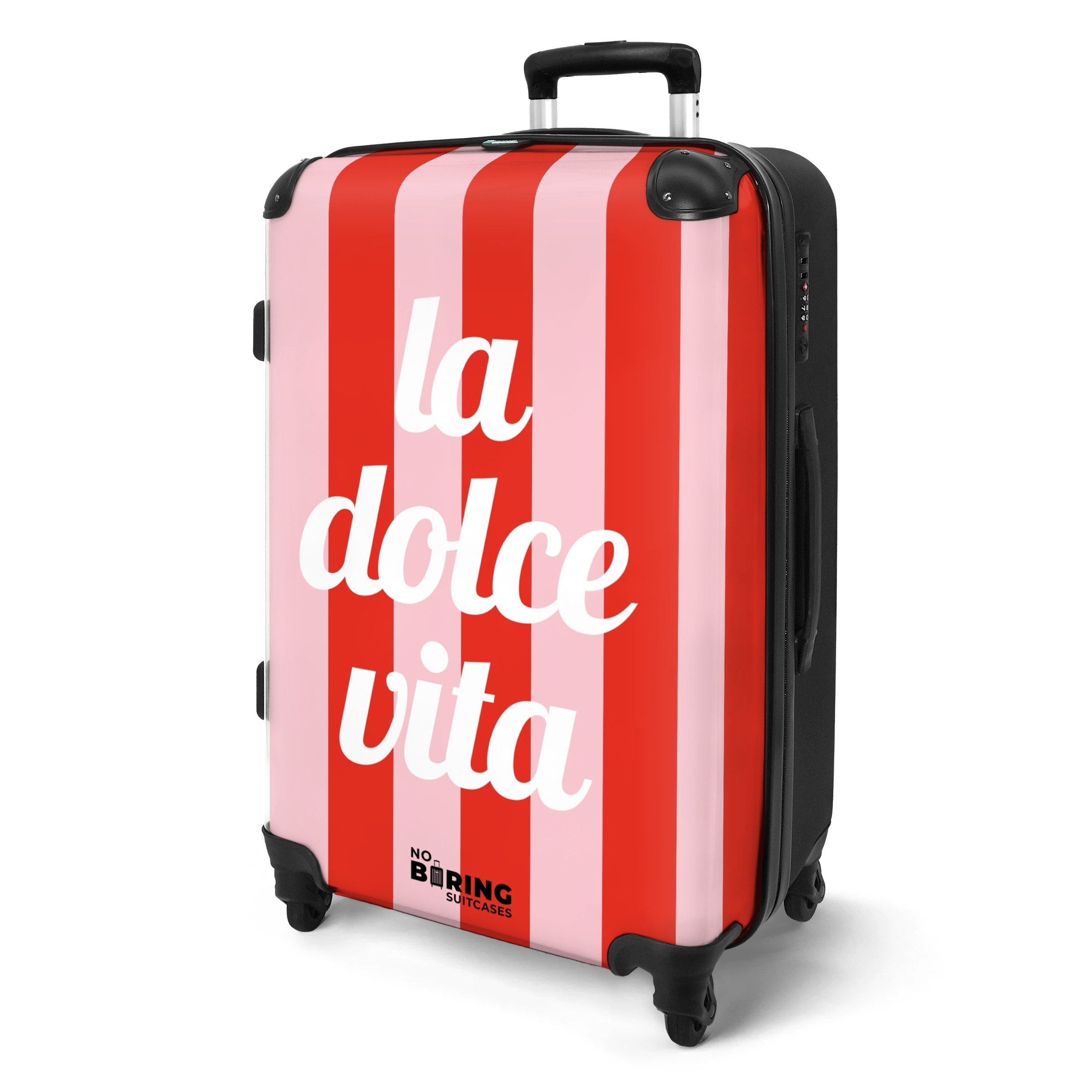 NoBoringSuitcases.com© Hartschalen-Trolley Rote und rosa Streifen günstig online kaufen