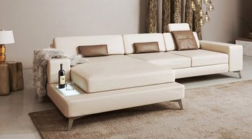 BULLHOFF Ecksofa Ledersofa Ecksofa Sofa Leder Eckcouch L-Form Designsofa LED Wohnlandschaft Couch XXL Braun Cognac Taupe »MÜNCHEN IV« von BULLHOFF