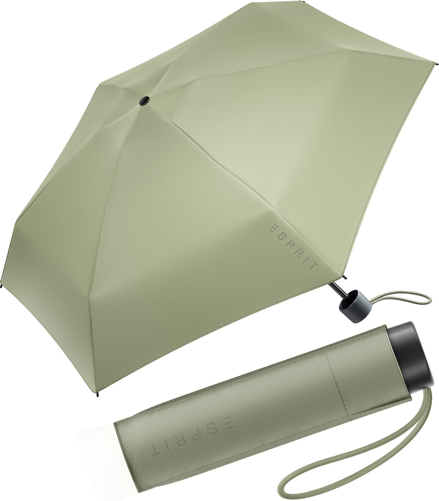 Esprit Taschenregenschirm Damen Super Mini Regenschirm Petito FJ 2022, winzig klein, in den neuen Trendfarben olive