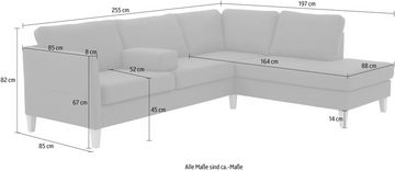 ATLANTIC home collection Ecksofa Mailo L-Form, mit Seitentaschen und Ottomane, mit Massivholzfüßen