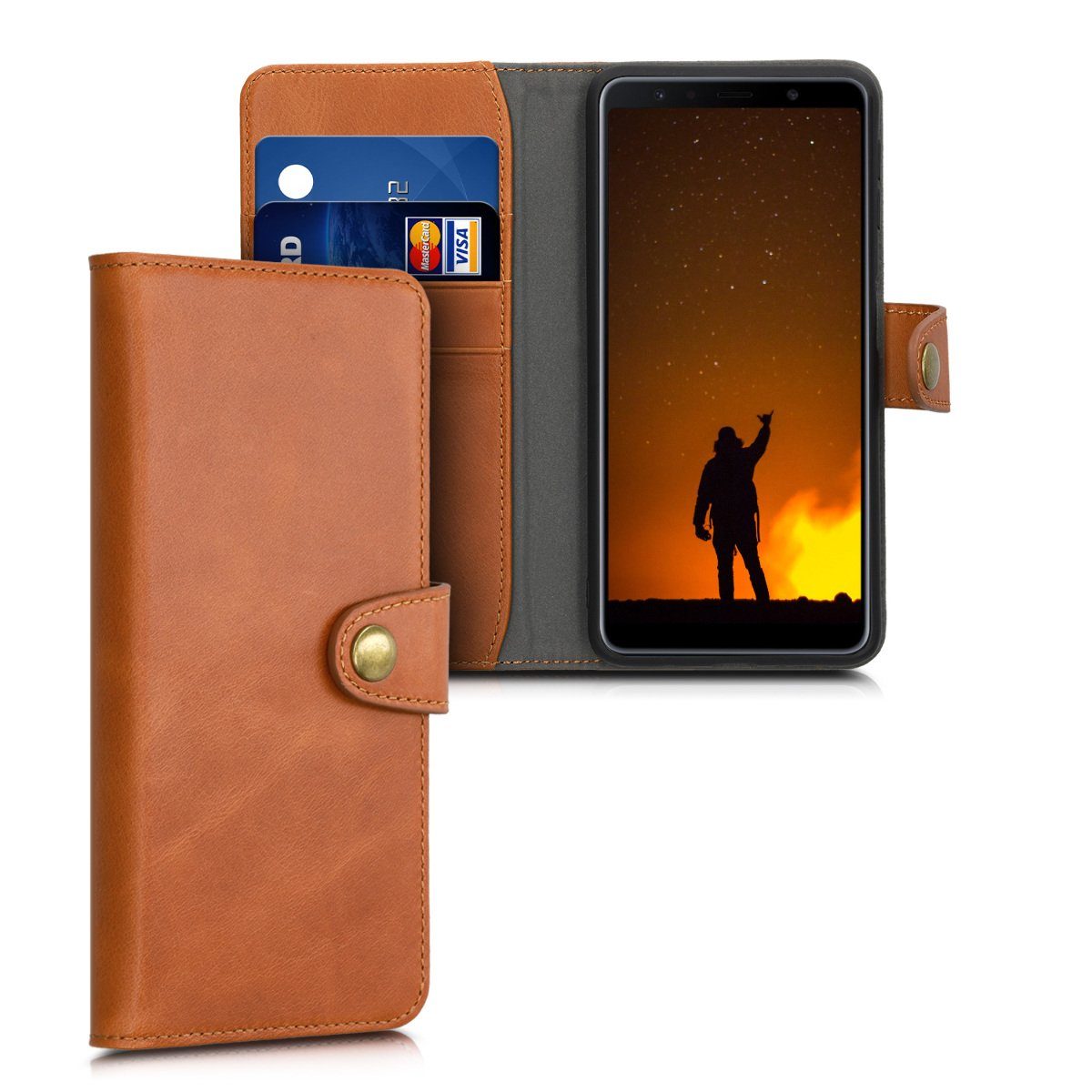 kalibri Handyhülle Hülle für Samsung Galaxy A7 (2018), Leder Handy  Schutzhülle - Wallet Cover Case