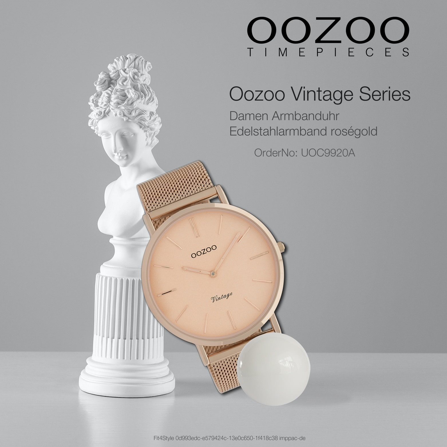Damen Uhren OOZOO Quarzuhr UOC9920A Oozoo Damen Armbanduhr roségold Analog, Damenuhr rund, groß (ca. 44mm), Edelstahlarmband, Fa