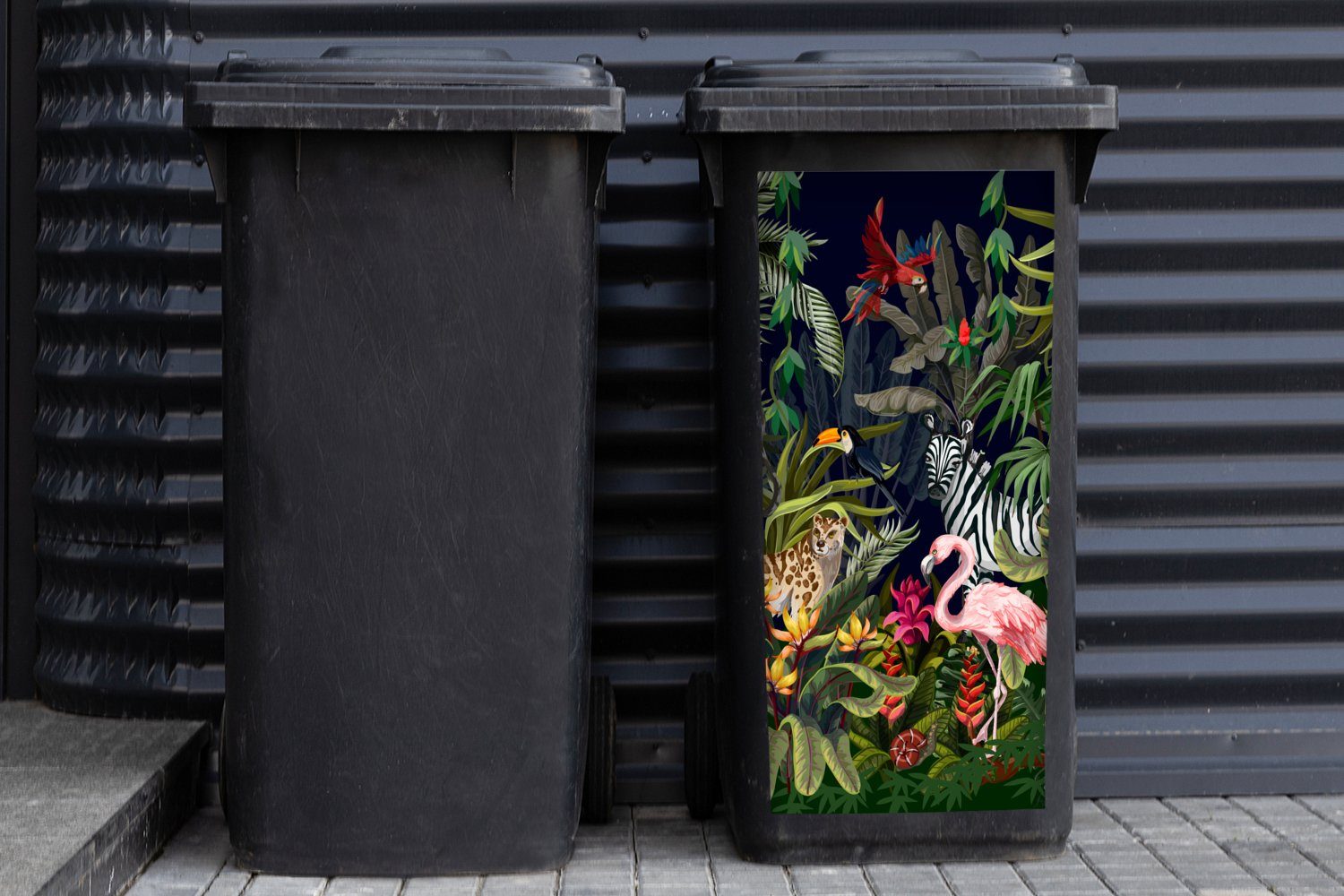 MuchoWow Wandsticker Dschungeltiere - Container, Jungen Abfalbehälter Zebra Flamingo Mülleimer-aufkleber, - Sticker, Mädchen St), - (1 - - Mülltonne, Natur