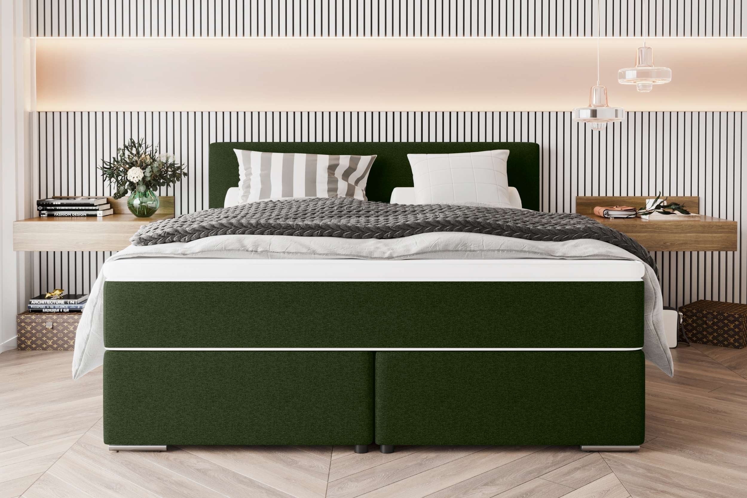 99rooms Boxspringbett Phönix (Schlafzimmerbett, Bett), mit Taschenfederkernmatratze und Topper, in Webstoff MALMO_NEW