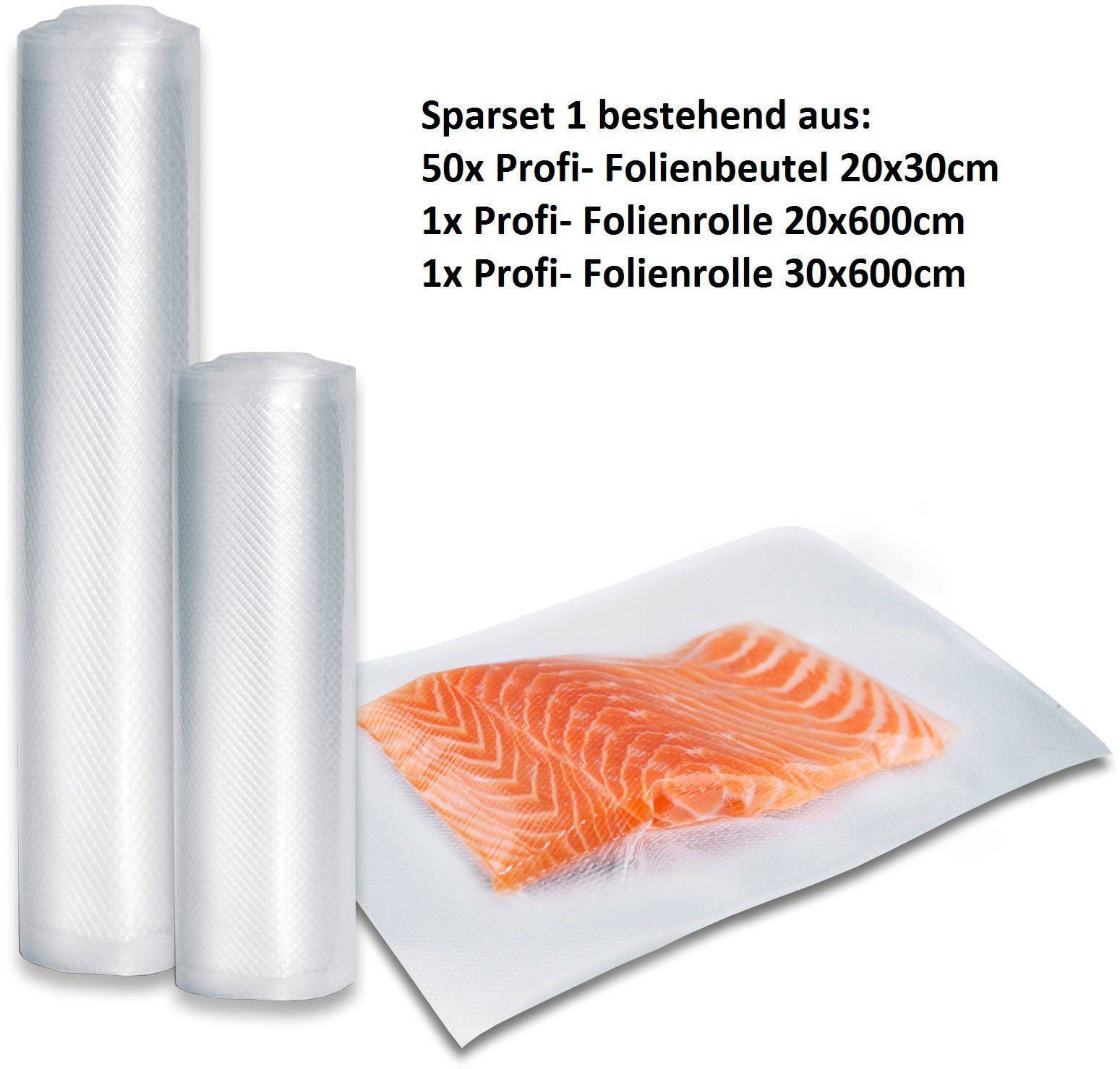 Caso Vakuumier-Folienrollen 1235 50x Folienbeutel+2 Folienrollen, Zubehör für alle Balken-Vakuumierer der Caso Modelle, Rommelsbacher, LAICA, WMF, Gastroback, Foodsaver Genio, Solis