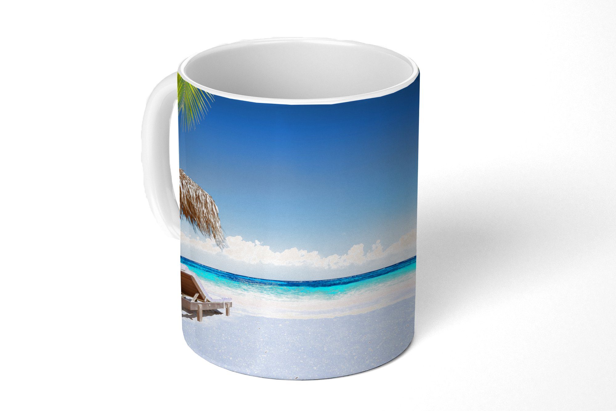 MuchoWow Tasse Strand - Sonnenschirm - Meer, Keramik, Kaffeetassen, Teetasse, Becher, Teetasse, Geschenk