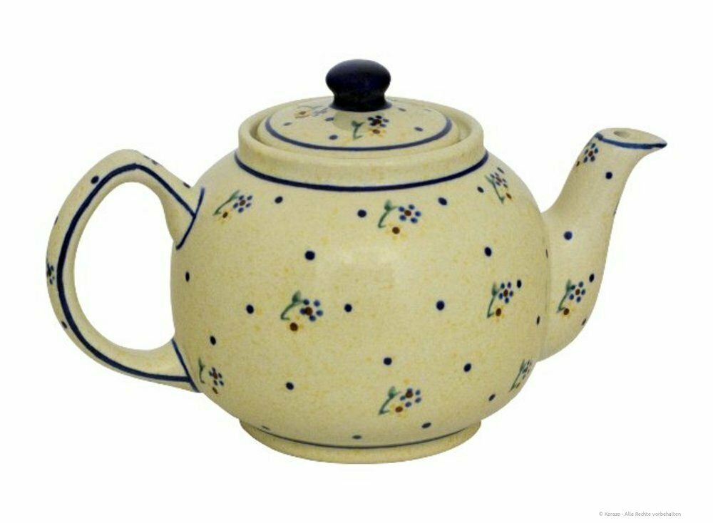 Bunzlauer Keramik Teekanne 1,0 L klassische Teekanne – Zeitlos, kompakt-bauchige Form, Dekor 111, 1,00 l