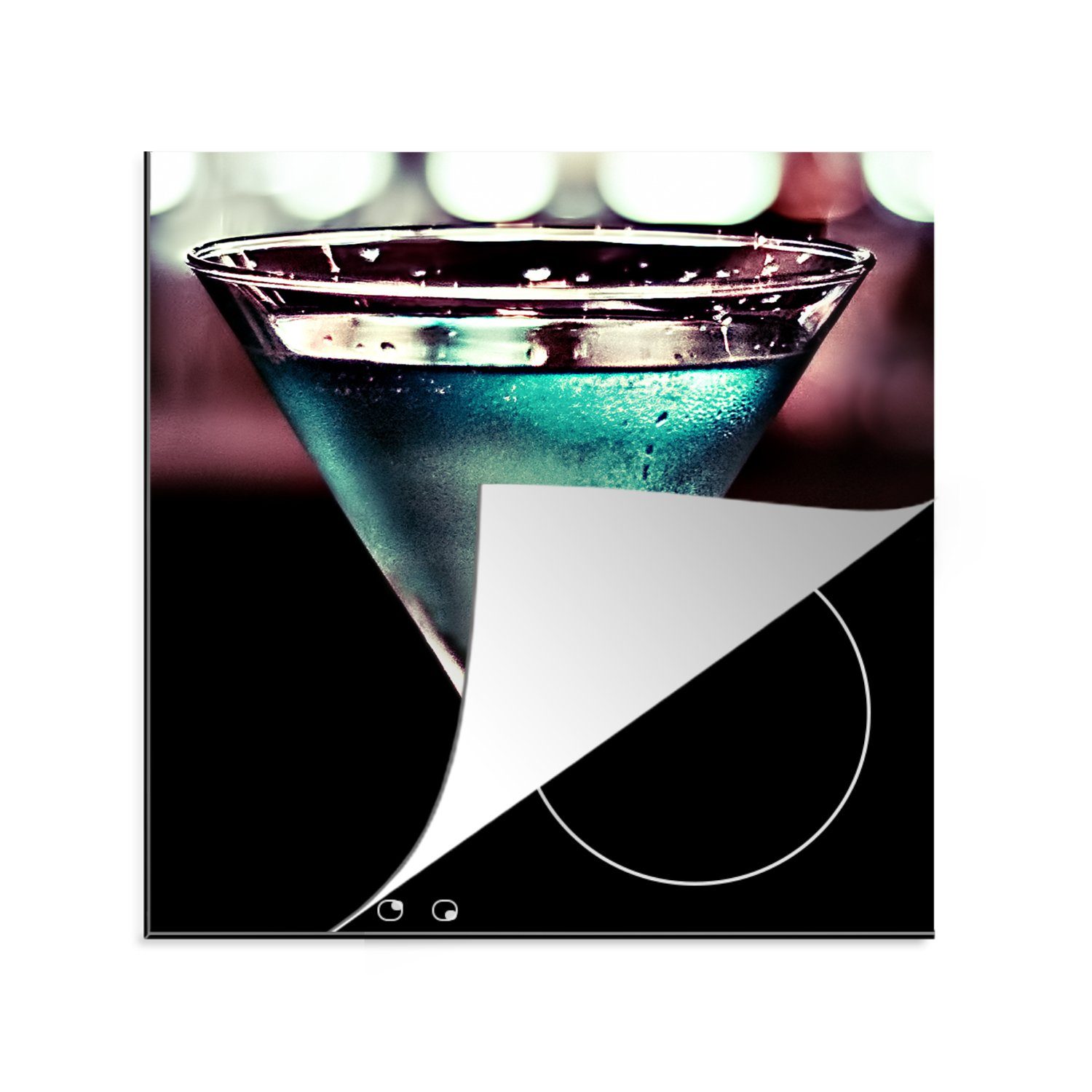 MuchoWow Herdblende-/Abdeckplatte Blauer Martini-Drink in Retro-Farben, Vinyl, (1 tlg), 78x78 cm, Ceranfeldabdeckung, Arbeitsplatte für küche