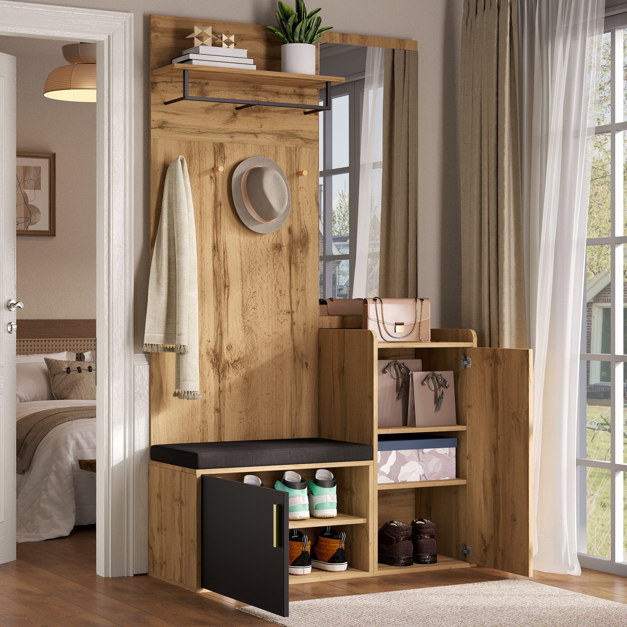 Merax Garderoben-Set mit Spiegel & gepolsterter günstig online kaufen