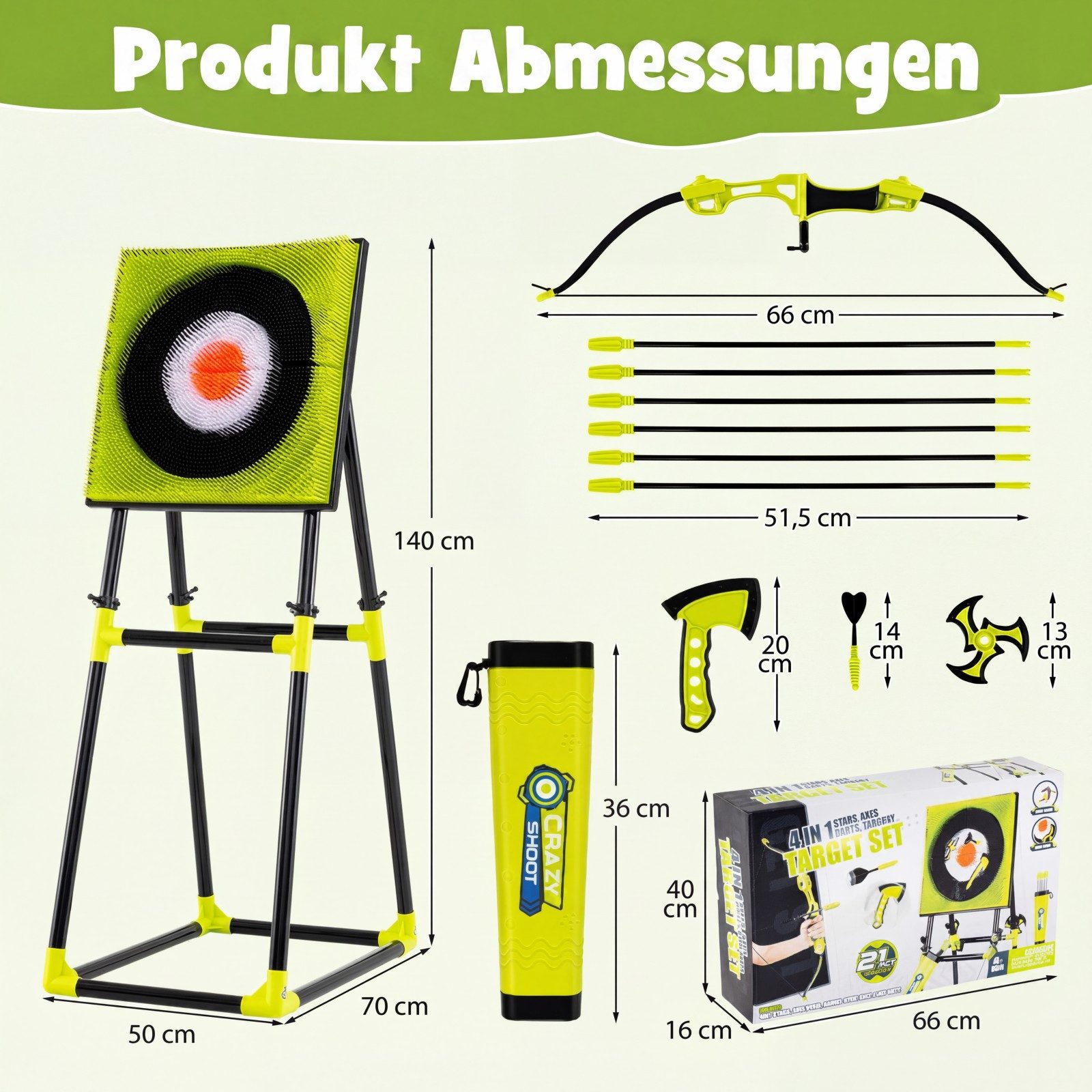 COSTWAY Dartscheibe, 4 in 1 Axt Wurfspiel Set mit Bogen, Zielscheibe, Pfeilen